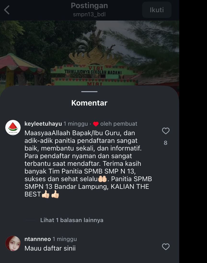 Penerimaan Murid Baru di SMP N 13 Bandar Lampung Berjalan Lancar Ddan Sukses